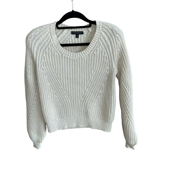 Banana Republic Cream Ivory Beige Chunky Knit Cropped Crewneck Sweater Size XS - Picture 3 of 8